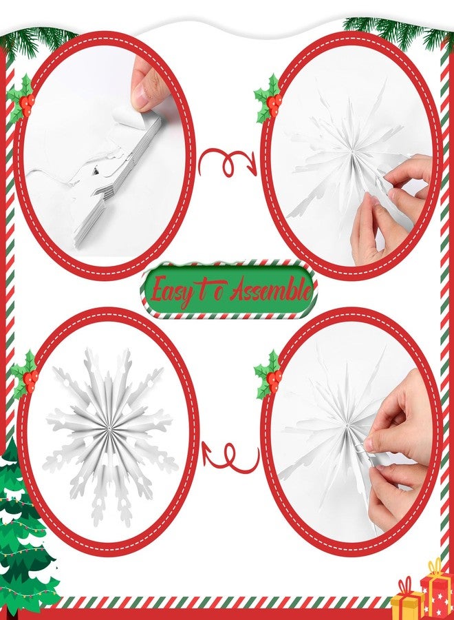 Fuyoooo 12 Pcs Snowflakes Hanging Decorations Blue Purple White Paper Fans Hollow Snowflakes Ceiling Hangings Decor Ice Birthday Fans Decor for Wedding Birthday Holiday Party Decoration(White) - Image 3